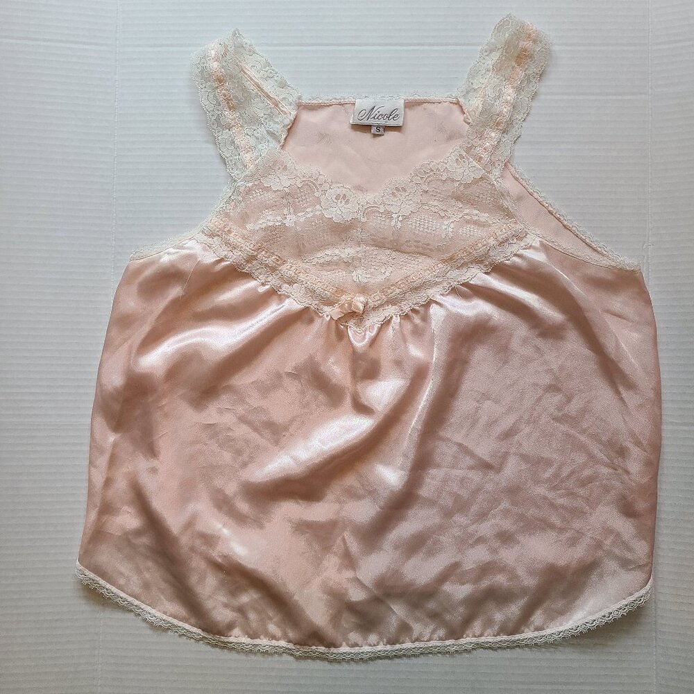 Vintage Y2K Baby Pink Lingerie Lace Tank Top Size S Nicole